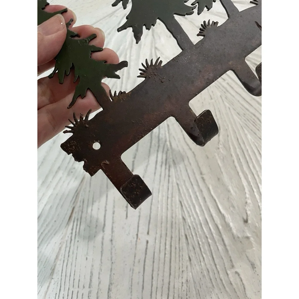 Rustic Cabin Decor Metal Tree Forest Wall Mounted Hook 4 Hooks Keys Leash Holder
